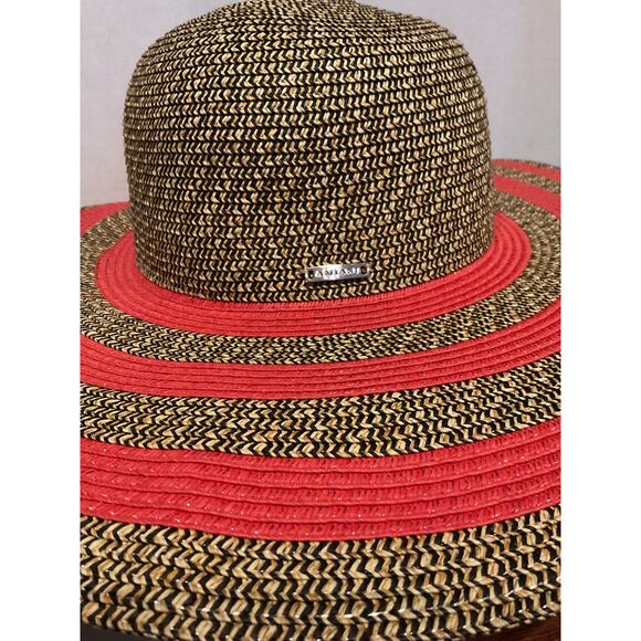 Amiani - Woven Yute - Deep Red Stripe and Tweed Wide Brim Sun Hat main image 4